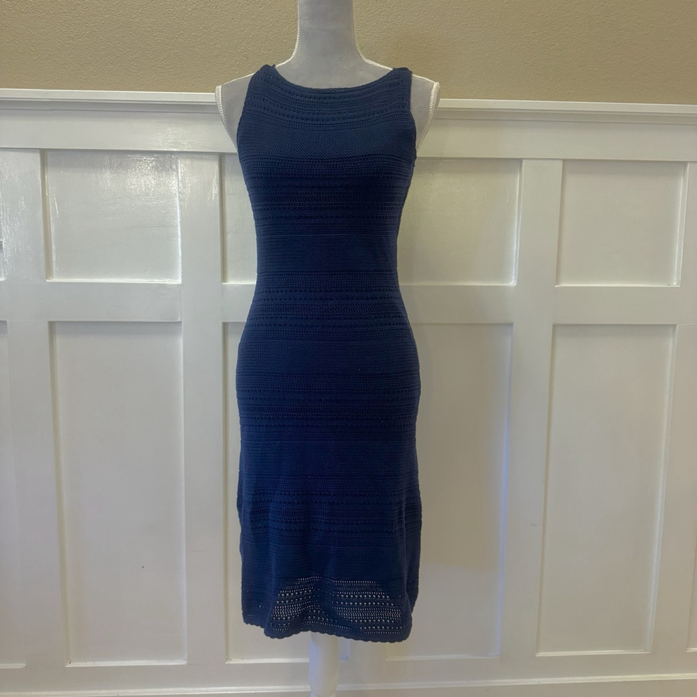 NWT Lauren Ralph Lauren Knit Midi Dress Sz:PS Navy Blue Lined Stretch